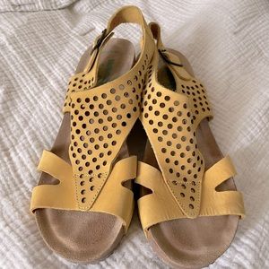 Bionatura mustard yellow wedge sandals